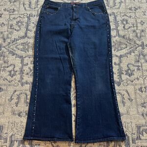 VTG Y2K Zana Di Wide Leg Bootcut Flare Denim Studded Rhinestone Jeans 36 Waist